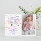 Magische Regenboog Eenhoorn 1e Verjaardag Party Fo Kaart (Staand voorkant)