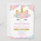 Magische Regenboog Eenhoorn 1e Verjaardag Uitnodig Kaart (Voorkant)