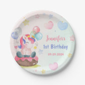 Magische Regenboog Eenhoorn 1e Verjaardagsfeest Papieren Bordje (Voorkant)