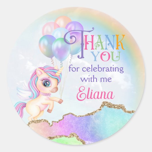 Magische regenboog eenhoorn dank u ronde sticker (Voorkant)