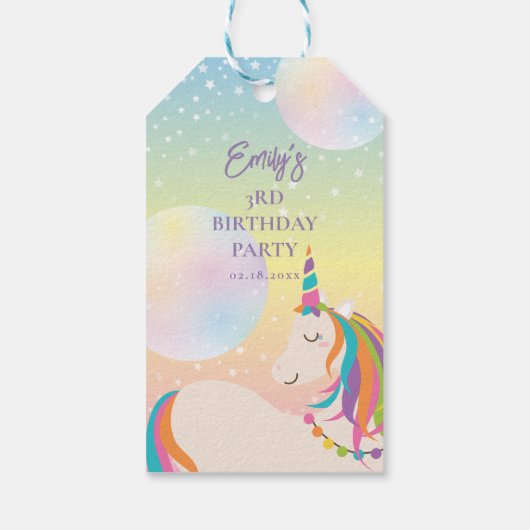 Magische Regenboog Eenhoorn Meisje Verjaardagsfees Cadeaulabel (Achterkant)