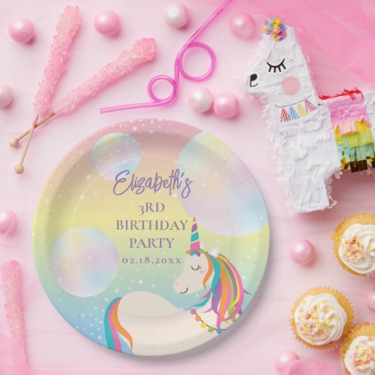 Magische Regenboog Eenhoorn Meisje Verjaardagsfees Papieren Bordje (Feest)