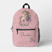 Magische regenboog eenhoorn op roze glitter bedrukte rugzak (Voorkant)