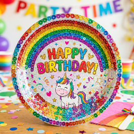 Magische Regenboog Eenhoorn Paillettenprint Verjaa Papieren Bordje
