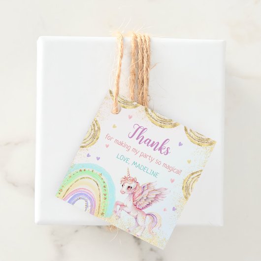 Magische regenboog eenhoorn roze gouden verjaardag bedankjes labels