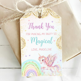 Magische regenboog eenhoorn roze gouden verjaardag cadeaulabel