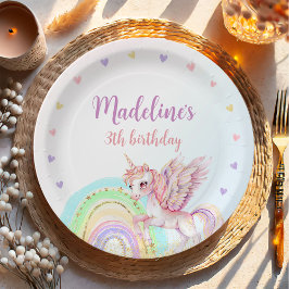 Magische regenboog eenhoorn roze gouden verjaardag papieren bordje