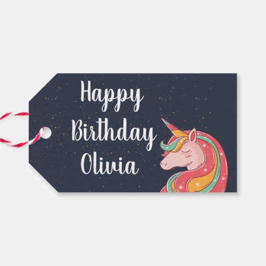 Magische Regenboog Eenhoorn Sparkle Verjaardagscad Cadeaulabel (Achterkant Horizontaal)