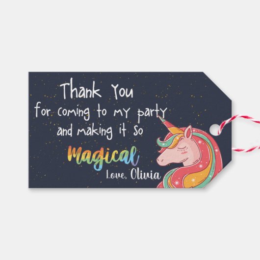 Magische Regenboog Eenhoorn Sparkle Verjaardagscad Cadeaulabel (Voorkant (Horizontaal))