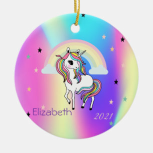 Magische Regenboog Eenhoorn Sterren Holografisch Keramisch Ornament