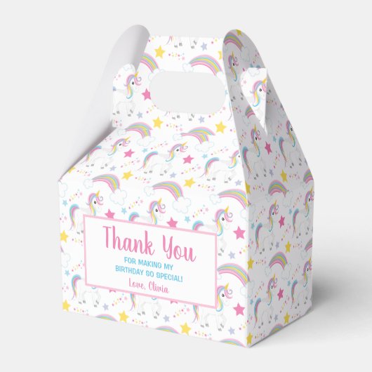 Magische regenboog eenhoorn verjaardag dank u bedankdoosjes (Voorkant Zijde)