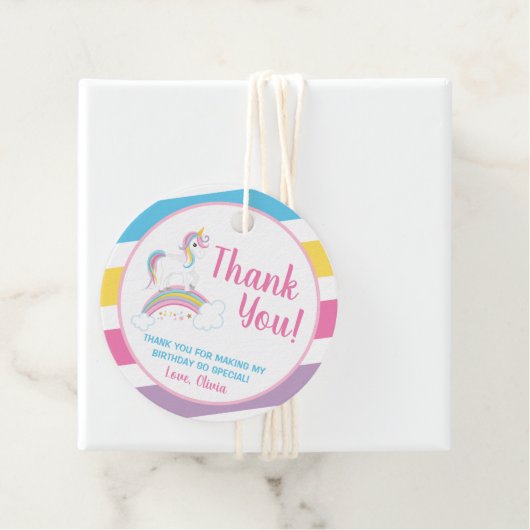 Magische regenboog eenhoorn verjaardag dank u bedankjes labels (In situ)