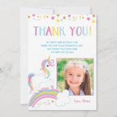 Magische Regenboog Eenhoorn Verjaardagsfoto Plat Bedankkaart (Voorkant)