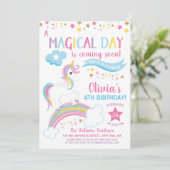 Magische Regenboog Eenhoorn Verjaardagsuitnodiging Kaart (Staand voorkant)