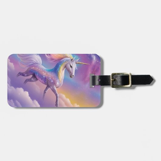 Magische Regenboog Glitter Witte Eenhoorn Sparkles Bagagelabel (Voorkant horizontaal)