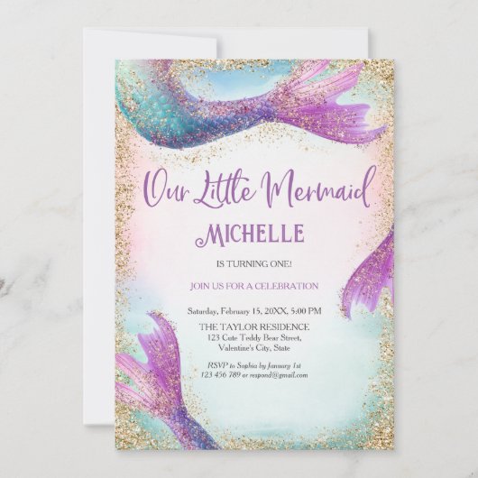 Magische Regenboog Glitter Zeemeermin Onder de Zee Kaart (Voorkant)