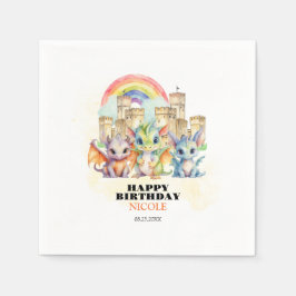 Magische Regenboog Kasteel Schattigee Baby Draken  Servet