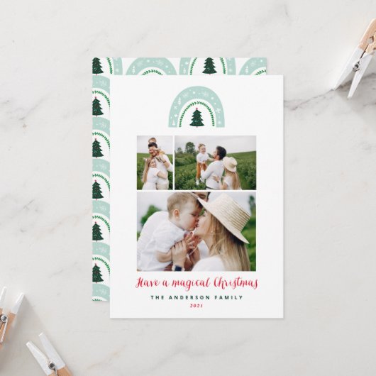 Magische regenboog moderne, leuke 3 foto-Kerstmis (Voorkant / Achterkant in situ)