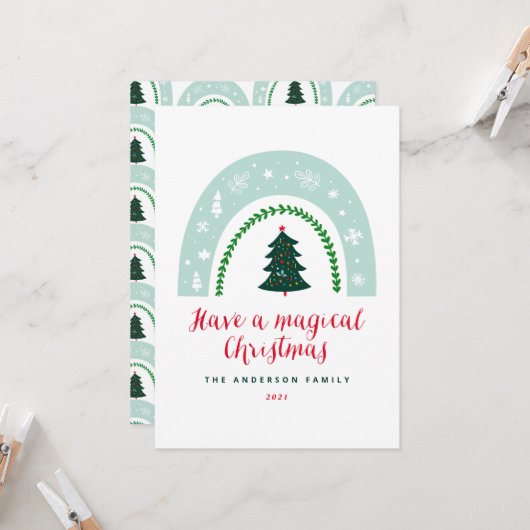 Magische regenboog moderne, schattige Kerstmis (Voorkant / Achterkant in situ)