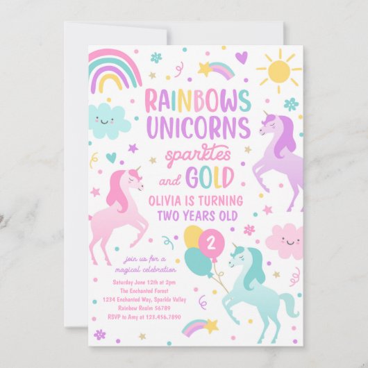 Magische Regenboog Pastel Eenhoorn Verjaardagsfees Kaart (Voorkant)