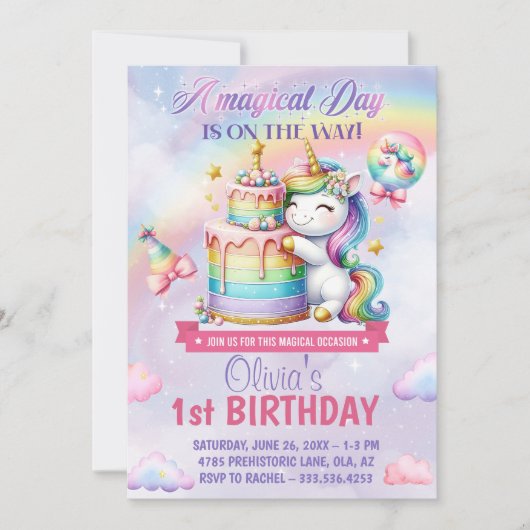 Magische regenboog Unicorn Birthday Kaart (Voorkant)