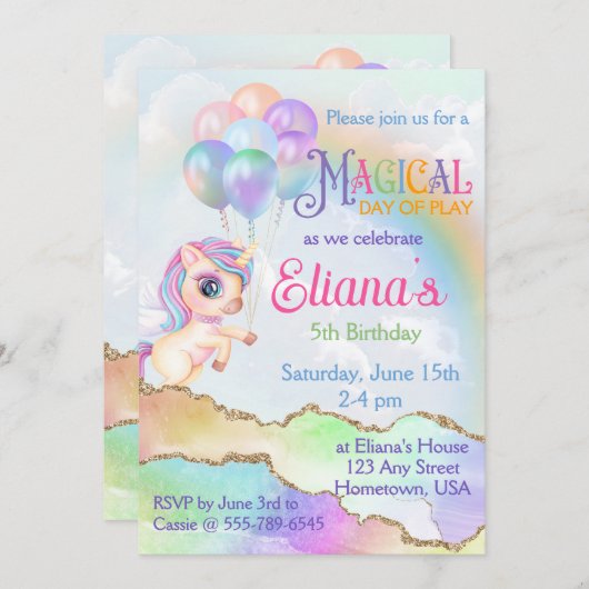 Magische regenboog Unicorn Birthday Kaart (Voorkant / Achterkant)