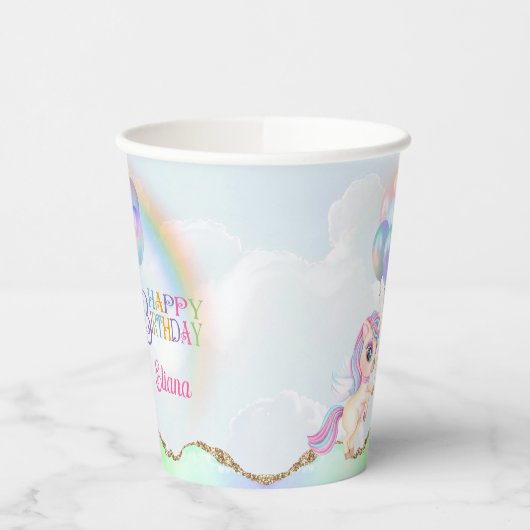 Magische regenboog Unicorn Birthday Papieren Bekers (Links)