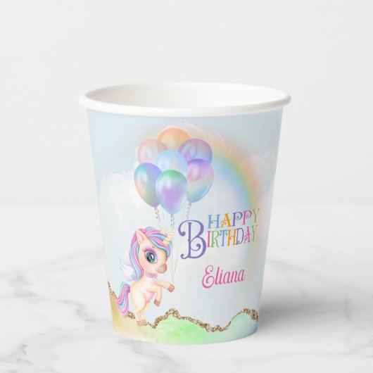 Magische regenboog Unicorn Birthday Papieren Bekers (Voorkant)