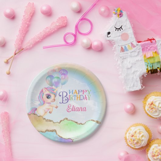 Magische regenboog Unicorn Birthday Papieren Bordje (Feest)