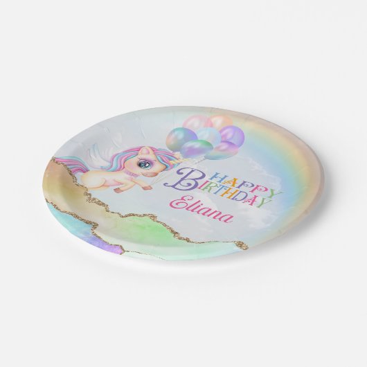 Magische regenboog Unicorn Birthday Papieren Bordje (Gekanteld)