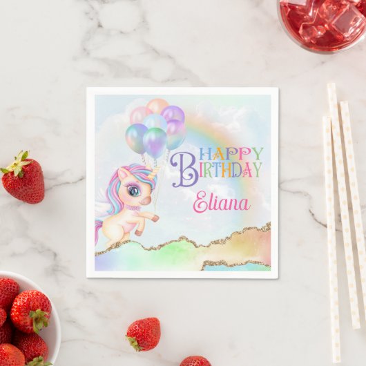 Magische regenboog Unicorn Birthday Servet (Insitu)