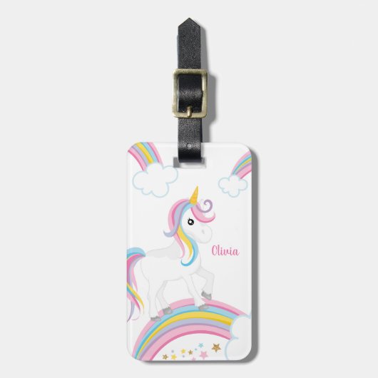 Magische regenboog Unicorn gepersonaliseerd Bagagelabel (Voorkant verticaal)