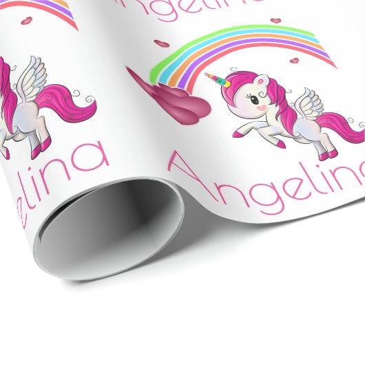 Magische regenboog Unicorn gepersonaliseerd Cadeaupapier (Rol Hoek)