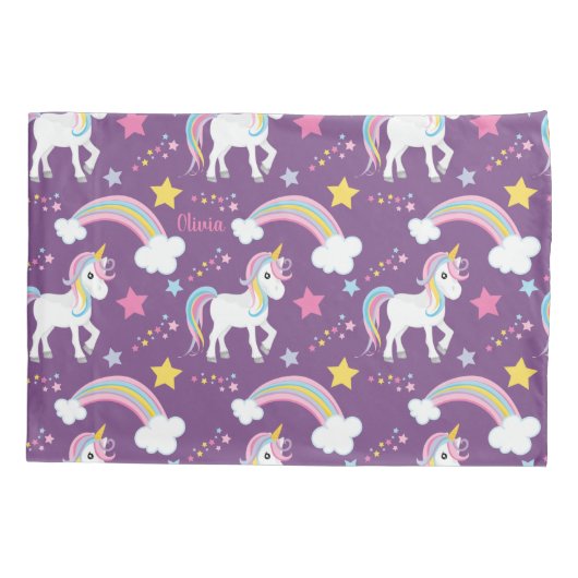Magische regenboog Unicorn gepersonaliseerd Kussensloop (Achterkant)