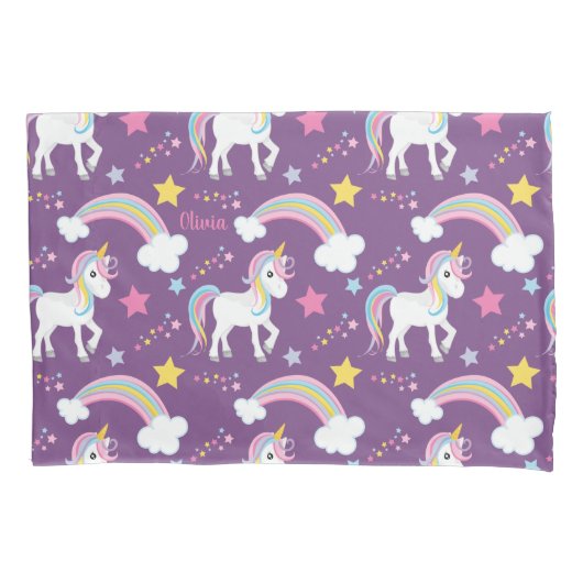 Magische regenboog Unicorn gepersonaliseerd Kussensloop (Voorkant)