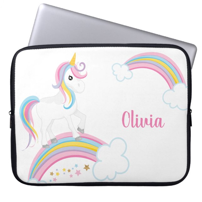 Magische regenboog Unicorn gepersonaliseerd Laptop Sleeve (Voorkant)