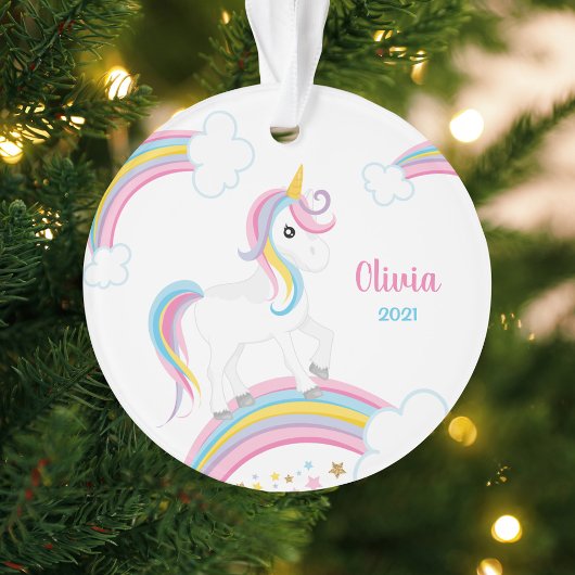 Magische regenboog Unicorn gepersonaliseerd Ornament