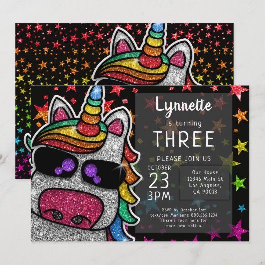 Magische regenboog Unicorn Glitter Whimsical Kaart (Voorkant / Achterkant)