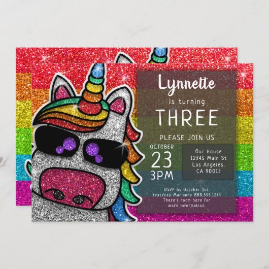 Magische regenboog Unicorn Glitter Whimsical Kaart (Voorkant / Achterkant)