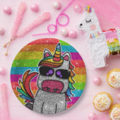 Magische regenboog Unicorn Glitter Whimsical Papieren Bordje (Feest)