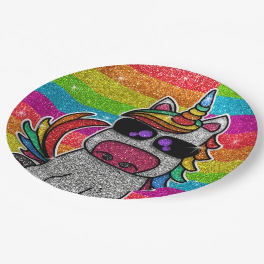 Magische regenboog Unicorn Glitter Whimsical Papieren Bordje (Gekanteld)