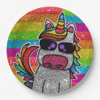 Magische regenboog Unicorn Glitter Whimsical Papieren Bordje