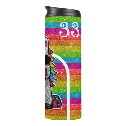 Magische regenboog Unicorn Glitter Whimsical Thermosbeker (Geroteerd rechts)