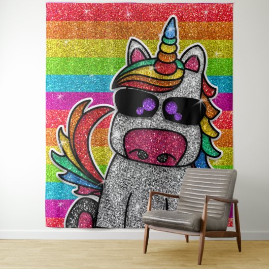 Magische regenboog Unicorn Glitter Whimsical Wandkleed (In situ)