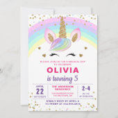 Magische regenboog Unicorn Gold Glitter Girl Birth Kaart (Voorkant)