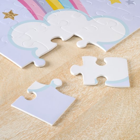 Magische regenboog Unicorn Paars - Gepersonaliseer Legpuzzel (Zijkant)