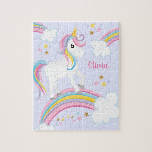 Magische regenboog Unicorn Paars - Gepersonaliseer Legpuzzel (Verticaal)