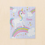 Magische regenboog Unicorn Paars - Gepersonaliseer Legpuzzel<br><div class="desc">Een schattige paarse eenhoornpuzzel voor kinderen met sterren en een regenboog. Pas haar naam aan om een leuk cadeau voor een meisje te maken!</div>