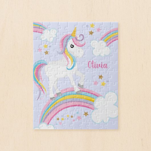Magische regenboog Unicorn Paars - Gepersonaliseer Legpuzzel