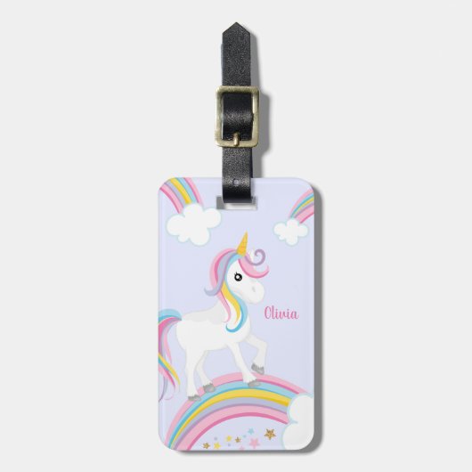 Magische regenboog Unicorn Paars gepersonaliseerd Bagagelabel (Voorkant verticaal)